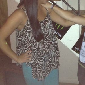 Open back black and white floral sheer tank